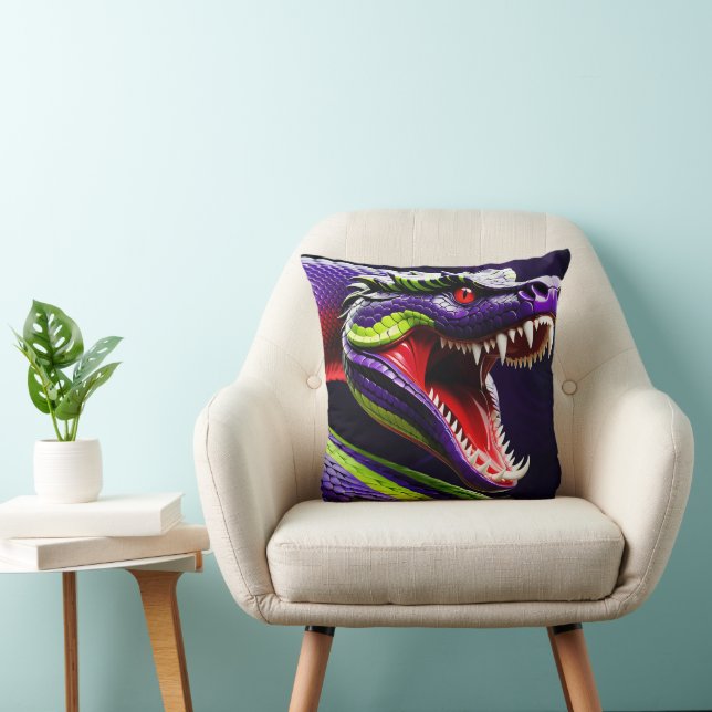 Cobra snake with vibrant green and purple scales cushion (Chair)