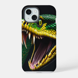 Cobra snake with vibrant green and yellow scales iPhone 15 case