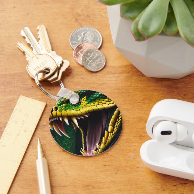 Cobra snake with vibrant green and yellow scales  key ring (Desk)