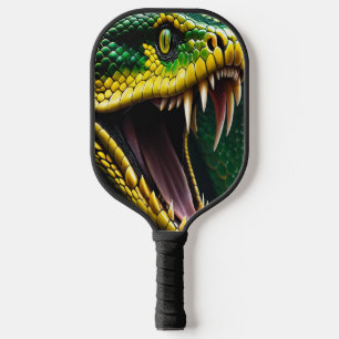 Cobra snake with vibrant green and yellow scales pickleball paddle