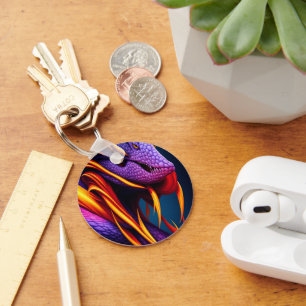 Cobra snake with vibrant orange and purple scales key ring