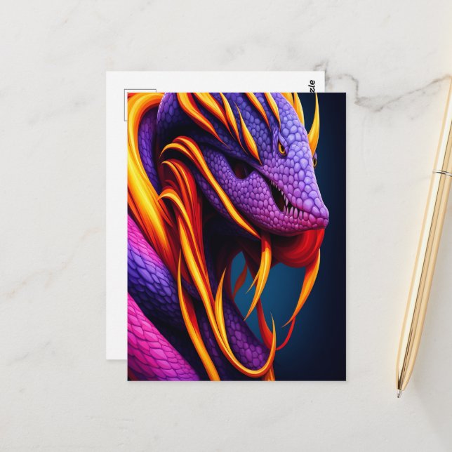 Cobra snake with vibrant orange and purple scales postcard (Front/Back In Situ)