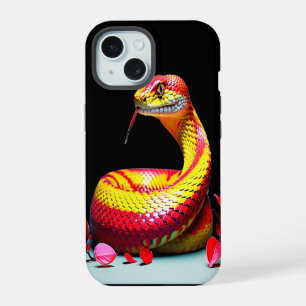 Cobra snake with vibrant red and yellow scales iPhone 15 case