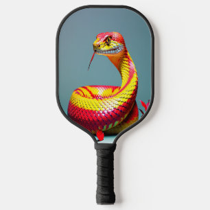 Cobra snake with vibrant red and yellow scales pickleball paddle