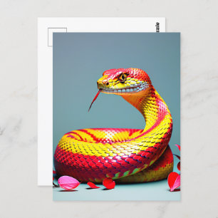 Cobra snake with vibrant red and yellow scales  postcard