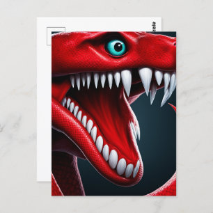 Cobra snake with vibrant red scales and blue eyes postcard