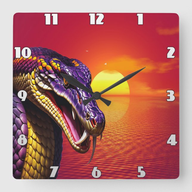 Cobra snake with vvibrant purple and yellow scales square wall clock (Front)