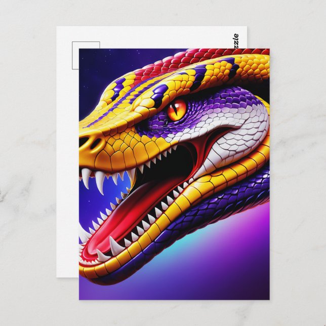 Cobra vibrant red purple white and yellow scales  postcard (Front/Back)
