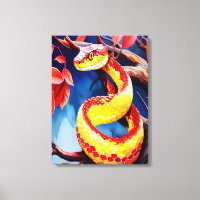 Cobra with vibrant red and yellow scales in tree