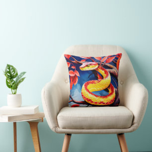 Cobra with vibrant red and yellow scales in tree cushion