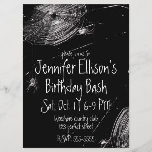 Cobwebs and White Spiders Birthday Invitation