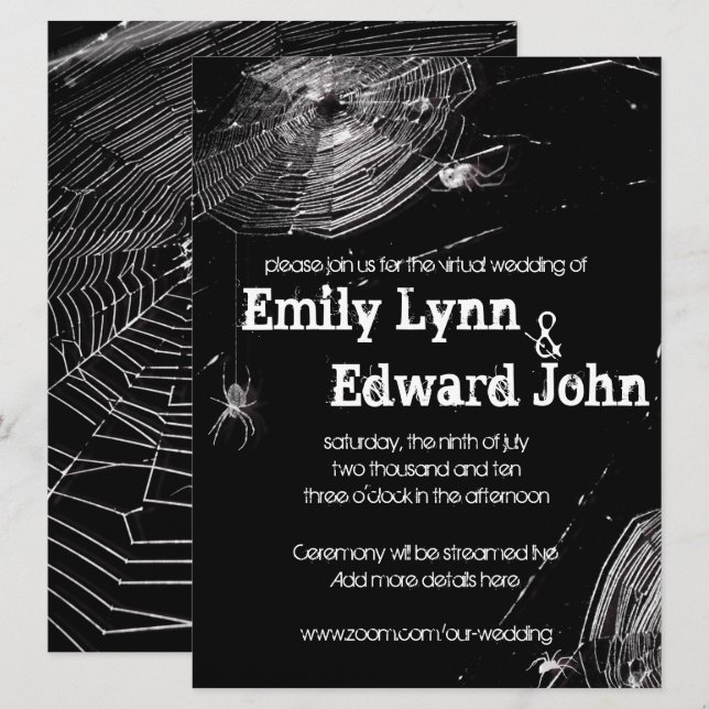Cobwebs & White Spiders Virtual Wedding Invitation (Front/Back)