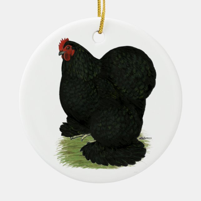 Cochin:  Black Hen Ceramic Tree Decoration (Front)
