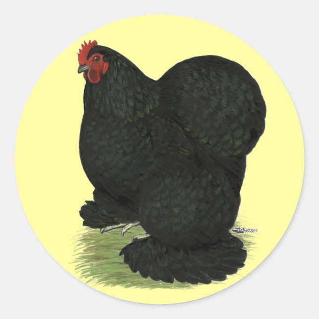 Cochin:  Black Hen Classic Round Sticker (Front)