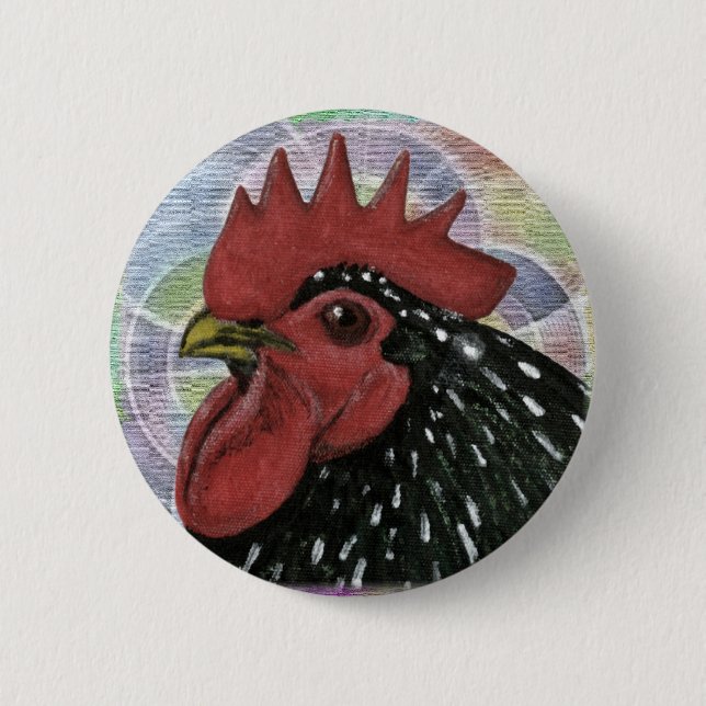 Cochin:  Decorative Rooster Head 6 Cm Round Badge (Front)