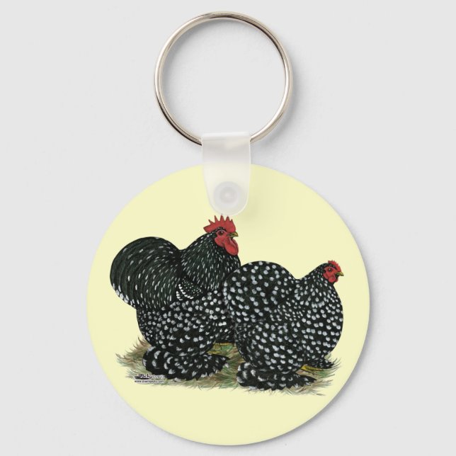 Cochin Mottled Chickens Key Ring (Front)