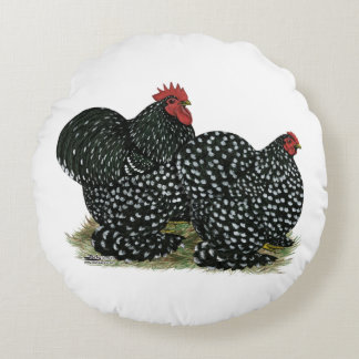 Cochin Mottled Chickens Round Cushion