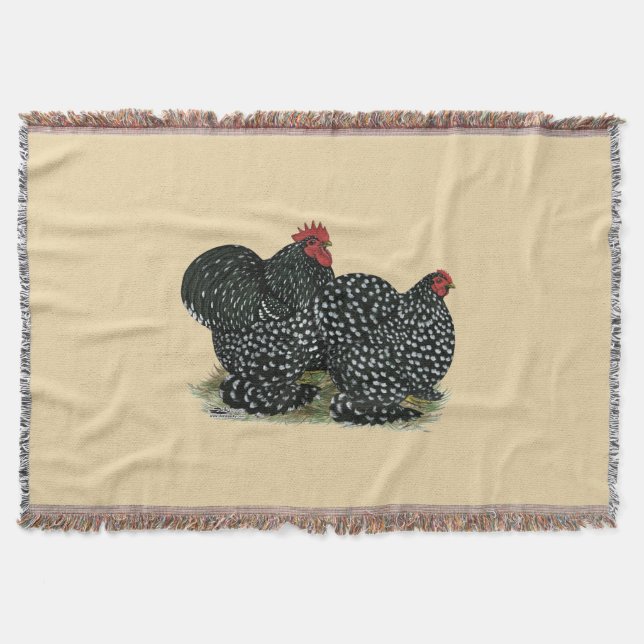Cochin Mottled Chickens Throw Blanket (Front)
