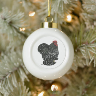 Cochin: Mottled Rooster Ceramic Ball Christmas Ornament