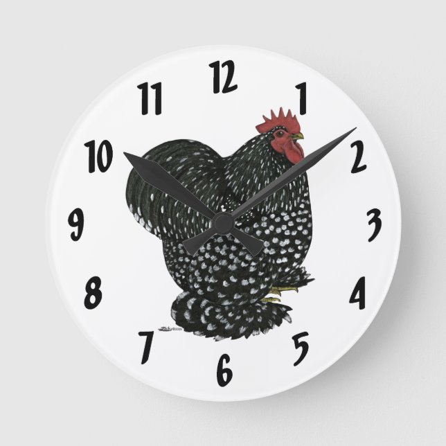 Cochin:  Mottled Rooster Round Clock (Front)