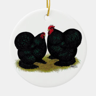 Cochins Black Bantam Pair Ceramic Tree Decoration