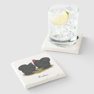 Cochins Black Bantam Pair Stone Coaster