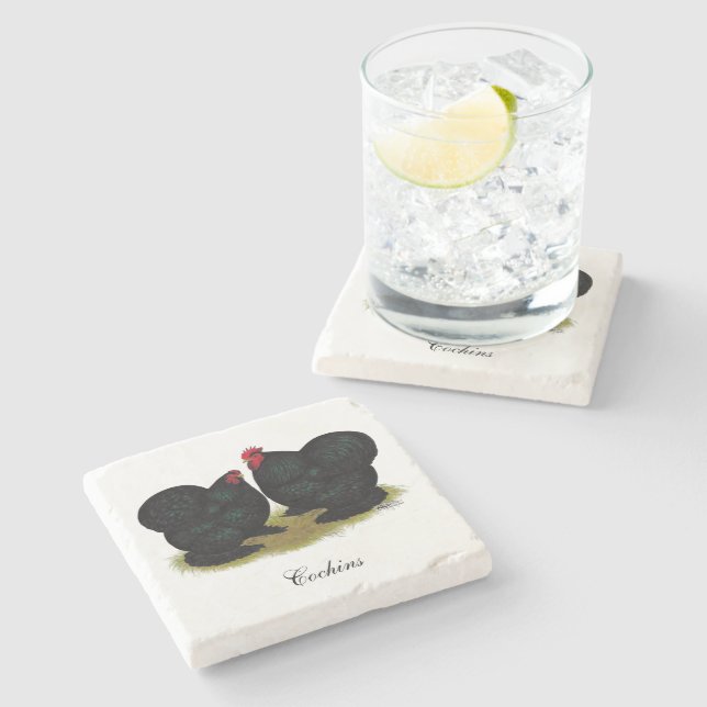 Cochins Black Bantam Pair Stone Coaster (Side)