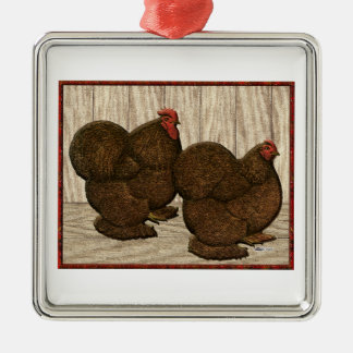 Cochins:  Textured Red Bantams Metal Tree Decoration