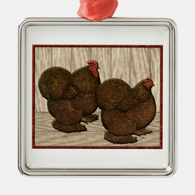 Cochins:  Textured Red Bantams Metal Tree Decoration (Front)