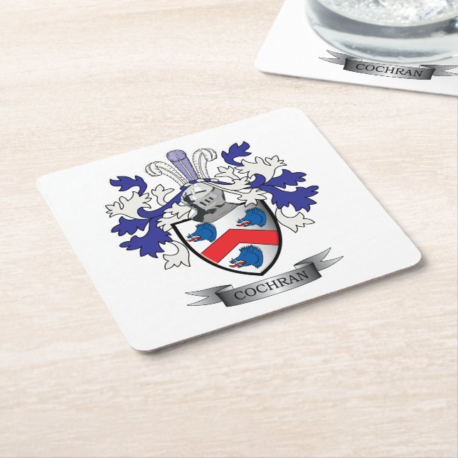 Cochran Family Crest Coat of Arms Square Paper Coaster (Angled)