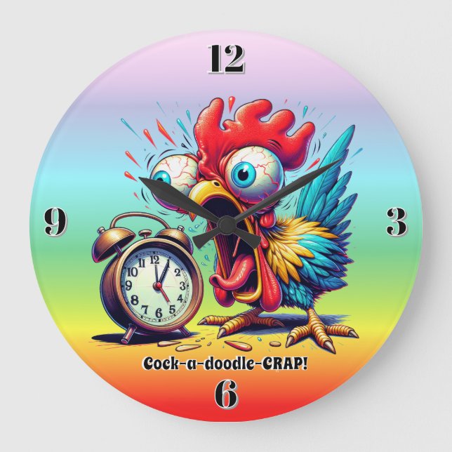 Cock-a-doodle-CRAP! Large Clock (Front)