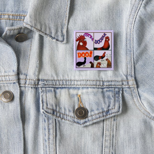 Cock-A-Doodle-Doo! 15 Cm Square Badge (In Situ)