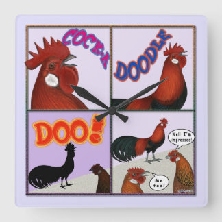 Cock-A-Doodle-Doo! Square Wall Clock