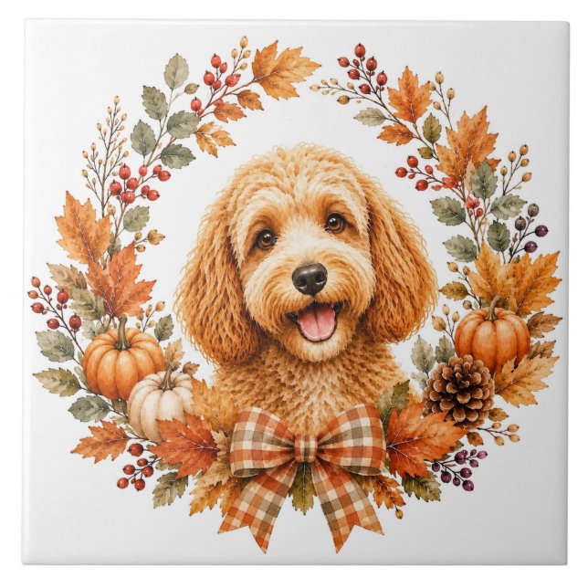 Cockapoo Autumn Wreath Tile (Front)