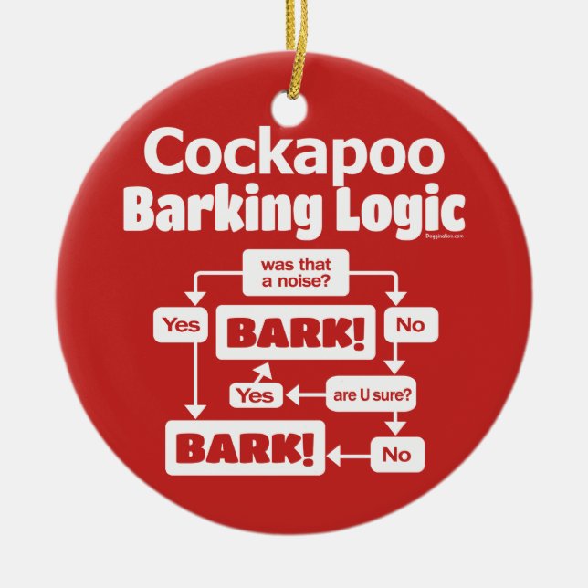 Cockapoo Barking Logic Ceramic Tree Decoration (Front)