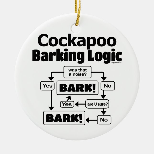 Cockapoo Barking Logic Ceramic Tree Decoration (Front)