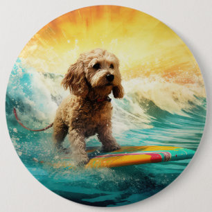 Cockapoo Beach Surfing Painting 6 Cm Round Badge