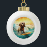 Cockapoo Beach Surfing Painting  Ceramic Ball Christmas Ornament<br><div class="desc">Immerse yourself in the playful world of canine adventure with this captivating painting. A spirited dog takes to the waves, skilfully riding the surf on a sun-kissed beach. The vibrant artwork beautifully captures the essence of beachside excitement as the dog fearlessly rides the waves, embodying the spirit of fun and...</div>