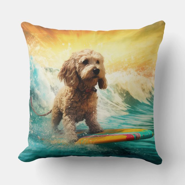 Cockapoo Beach Surfing Painting  Cushion (Front)