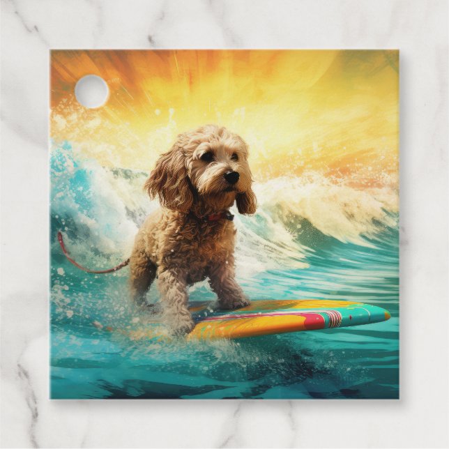 Cockapoo Beach Surfing Painting  Favour Tags (Front)