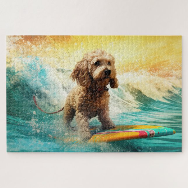 Cockapoo Beach Surfing Painting  Jigsaw Puzzle (Horizontal)