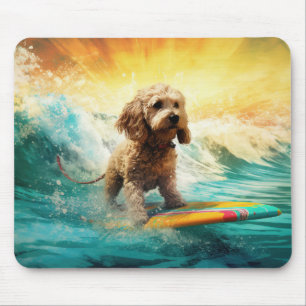 Cockapoo Beach Surfing Painting Mouse Pad