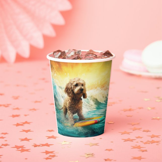 Cockapoo Beach Surfing Painting  Paper Cups (Insitu)