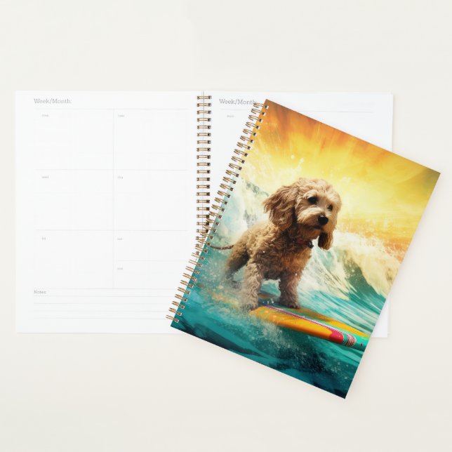 Cockapoo Beach Surfing Painting  Planner (Display)