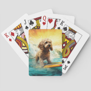 Cockapoo Beach Surfing Painting Playing Cards