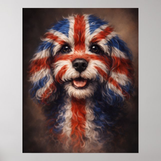 Cockapoo British Flag Dog Wall Art Poster (Front)