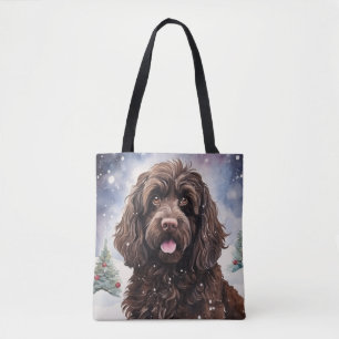 Cockapoo Chocolate Dog in a Winter Scene Tote Bag