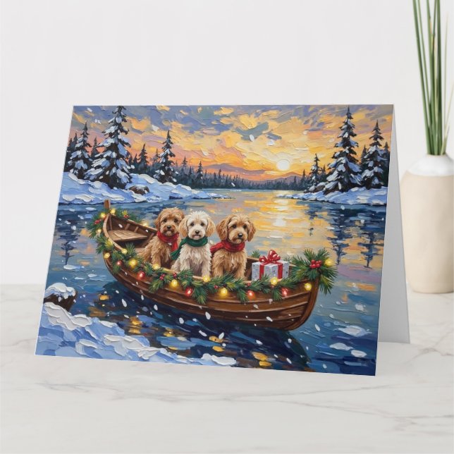 Cockapoo Christmas Boat Holiday Card (Front)