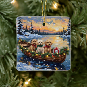 Cockapoo Christmas Boat Holiday Ceramic Ornament