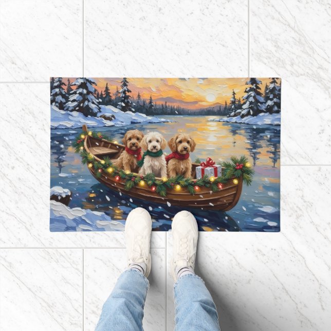Cockapoo Christmas Boat Holiday Doormat (Indoor)